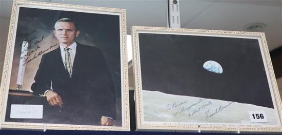 Frank Borman, NASA astronaut and Commander of Apollo 8, signed photograph of Rising Earth and a signed portrait photograph